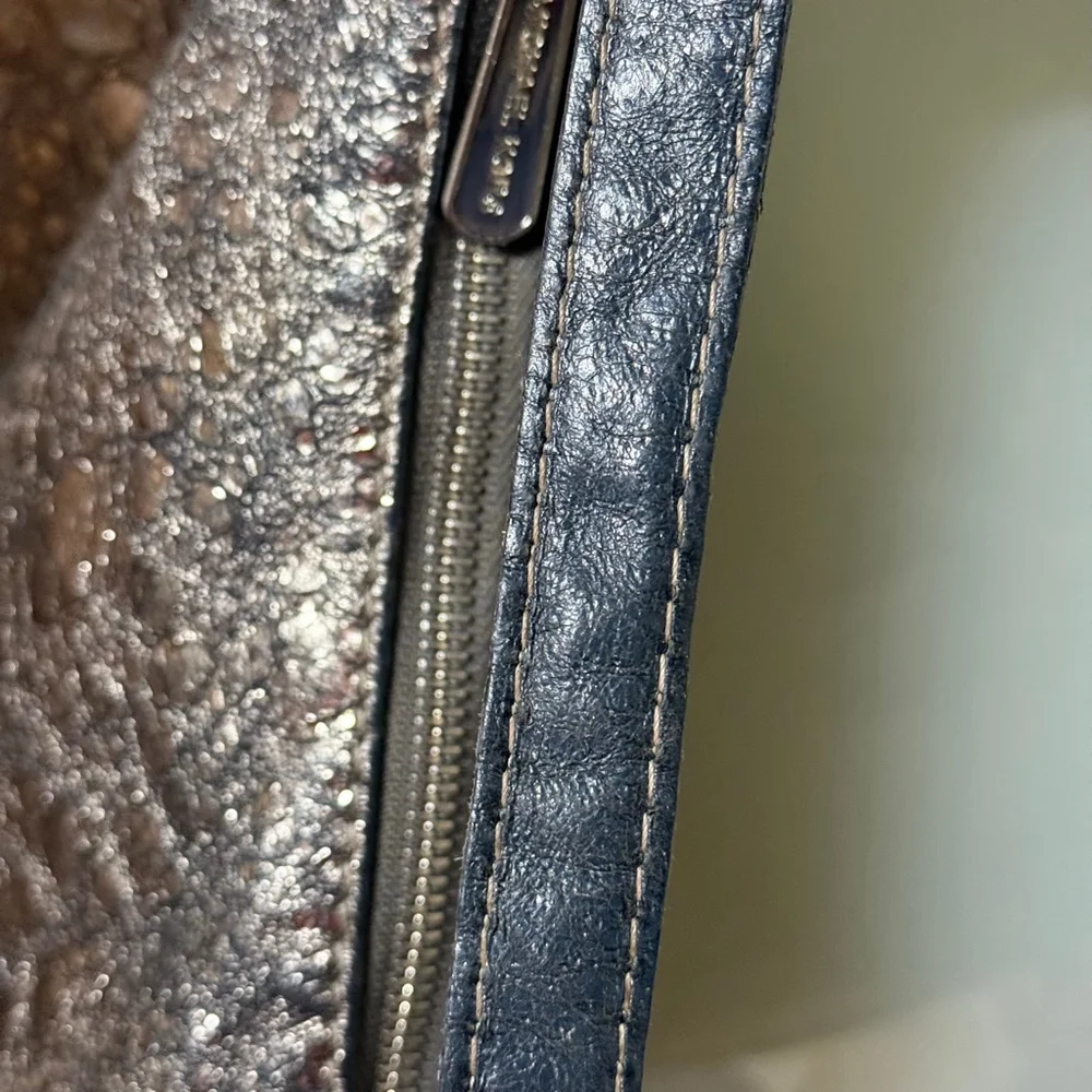 Michael Kors Leather Silver Metallic Shoulder Bag with MK Charm
